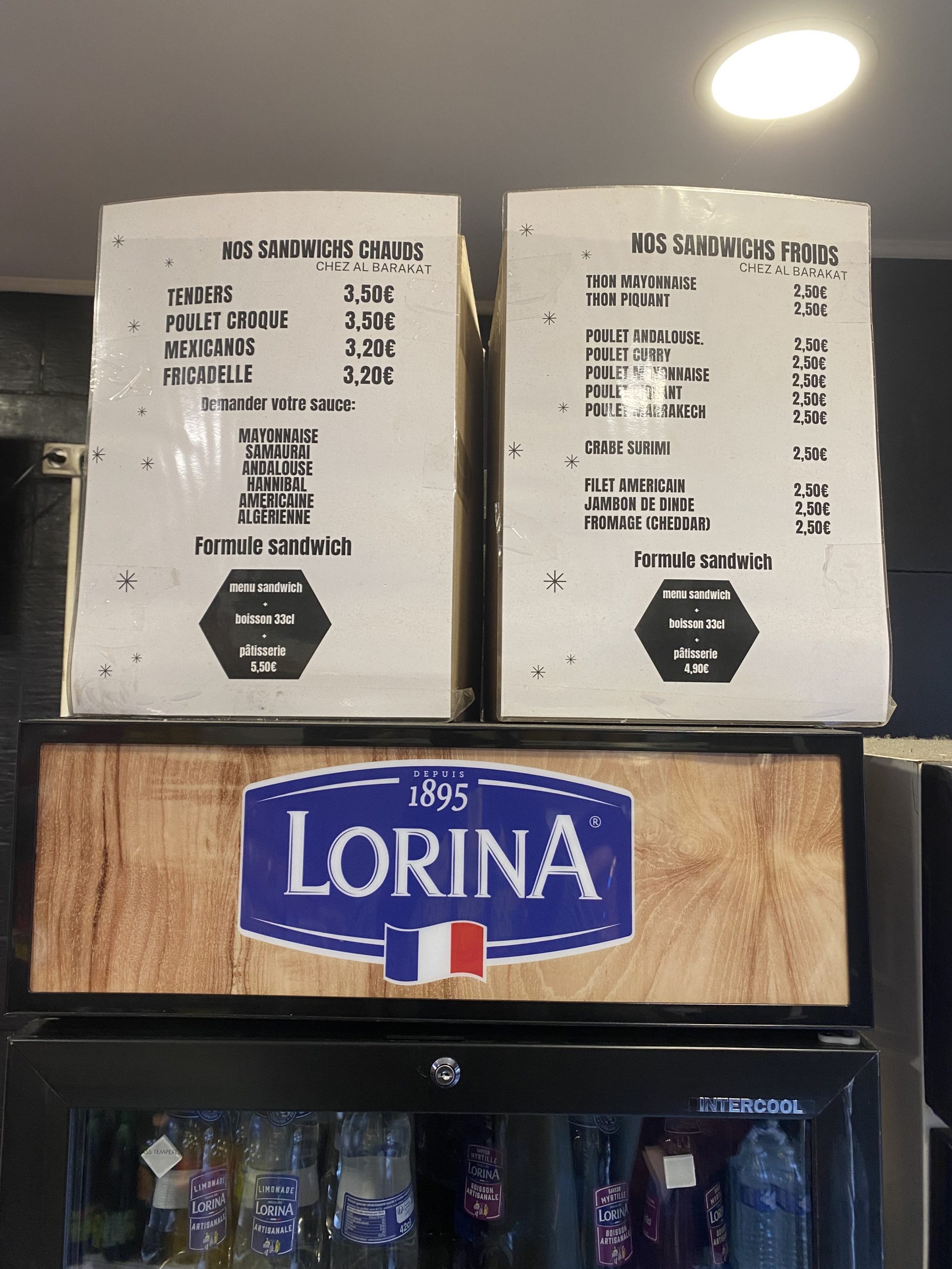 Menu des sandwichs chauds et froids